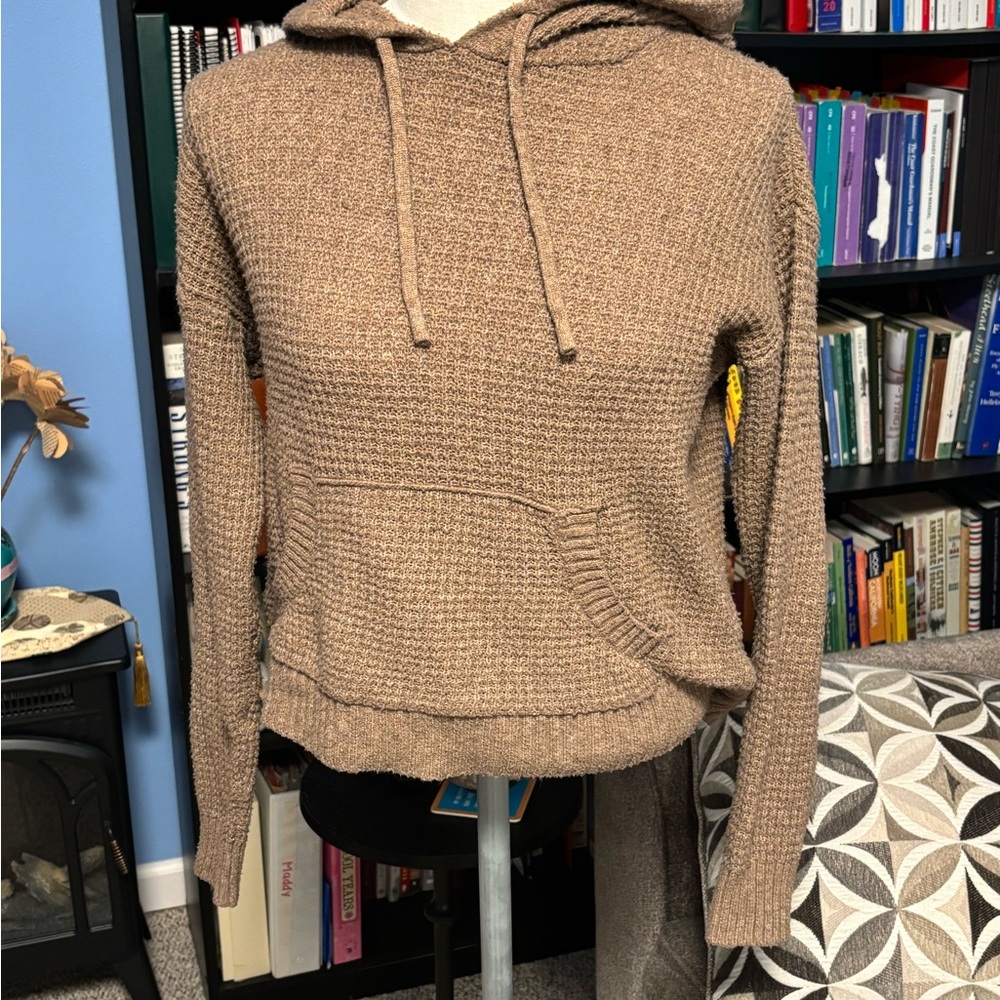 Pink Rose Tan Knit Hoodie Sweater